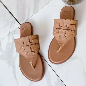 Tory Burch Jamie Full LOGO Thong Calf Flat Sandals